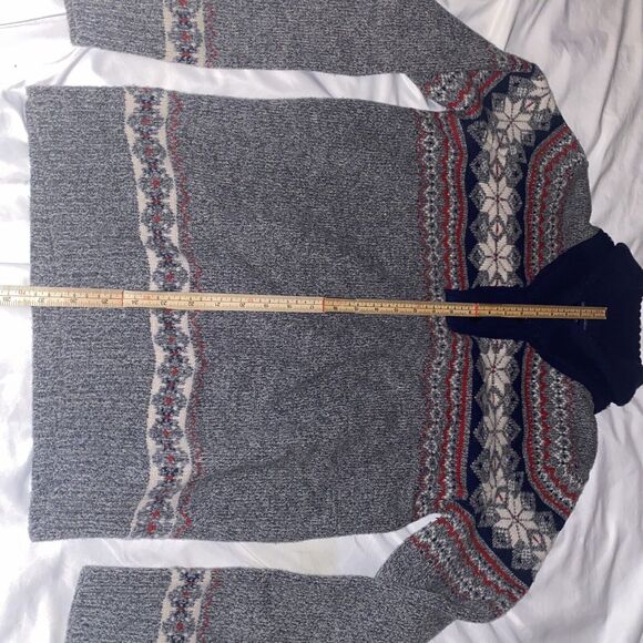 Tommy Hilfiger‎ Navy Red Fair Isle Lambswool 1/4 Sweater Button Men Size Small - Picture 4 of 11